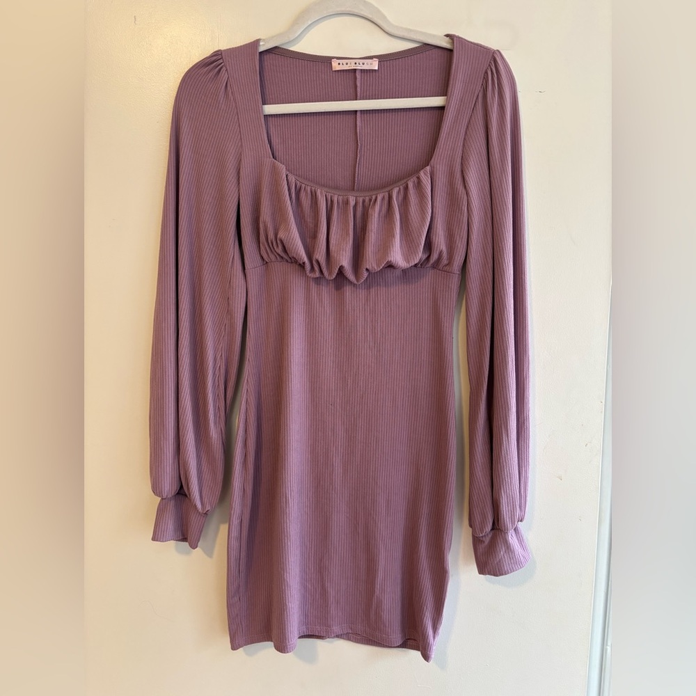 Blue Blush Long Sleeve Women's Mini Dress